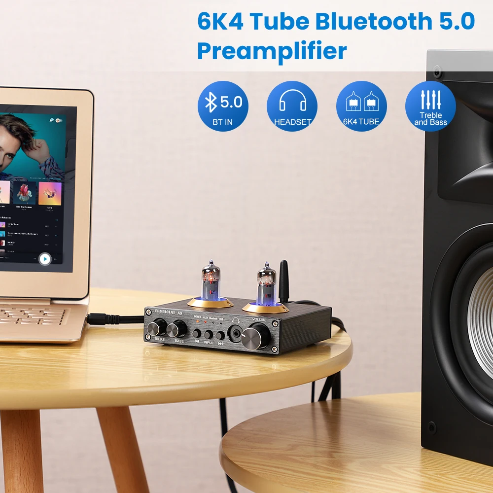 Vácuo Bile Tubo Pré-amplificador Ne5532 op Amp Aux Bluetooth 5.0 Usb Rca Hifi Stereo Mini Fone de Ouvido Pré-amplificador 16300ohm Pj.miaolai 6k4 - Image 3