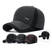 New Warm Mens Winter Wool Baseball Cap Ear Flaps Brand Snapback Hats Thicken Cotton Fitted Cap Gorra Hombre Trucker Cap 1