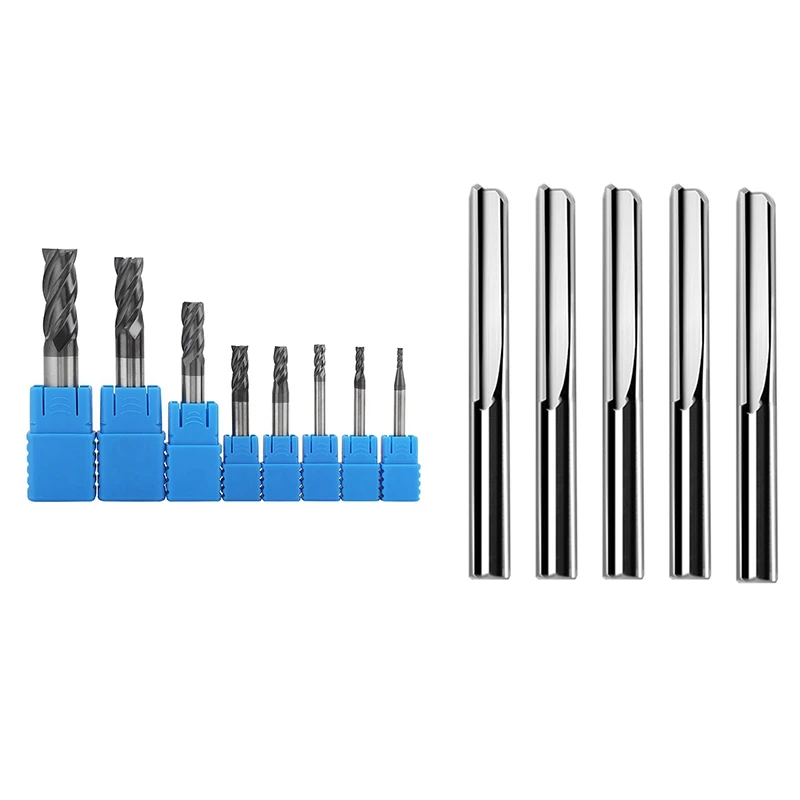 

Hot 5Pcs/Lot 6X32mm Two Flutes Straight Router Bits & 8Pcs 2-12Mm Carbide End Mill 4 Flutes End Mill Set Milling Cutter