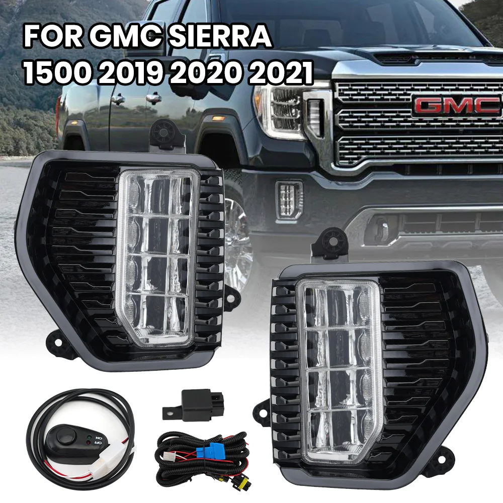 

LED DRL FOR GMC Sierra 1500 2019 2020 2021 fog lights Running Lights Headlights White with Bezel frame Cover car accessories
