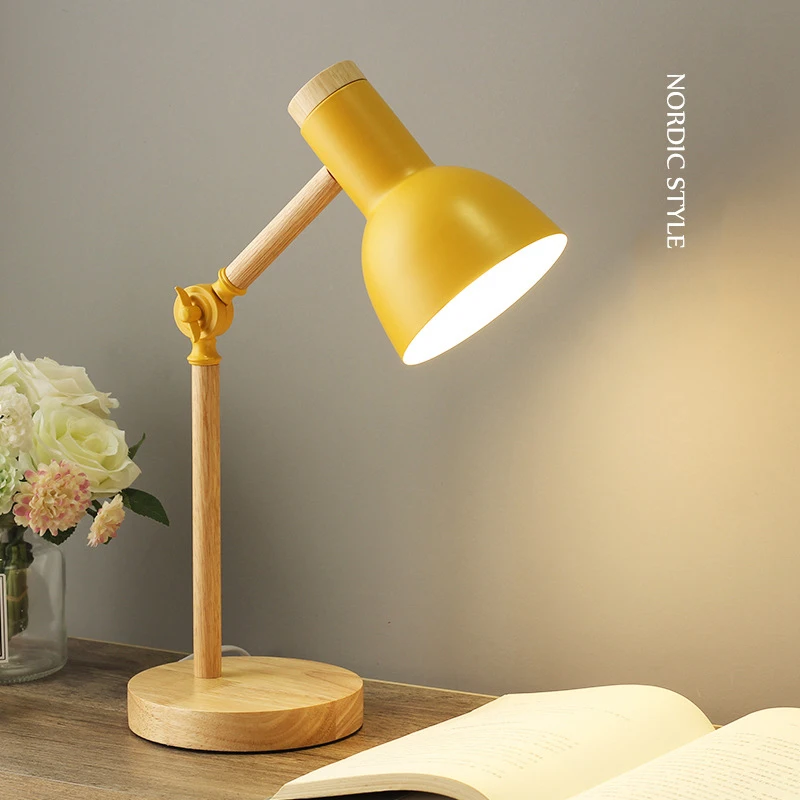 Nordic LED Desk Lamp - Wooden Iron Folding Table Lamp for Dorm & Home Office