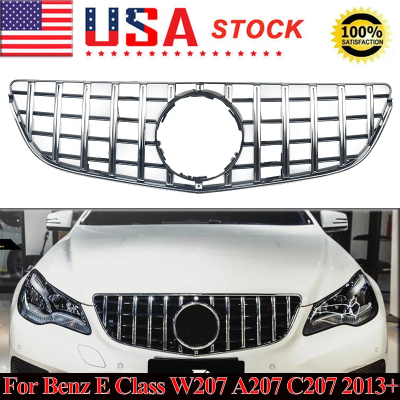 GT Style Front Grille For for 2014-2017 Mercedes-Benz C207 W207 E-CLASS Coupe Grills Without Camera Hole Chrome With Black