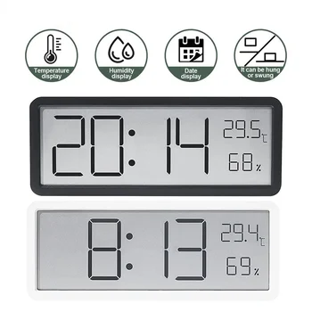 LCD Screen Digital Wall Clock Time Temperature Humidity Time Display Electronic Clock Desktop Digital Clock Battery Powered 1