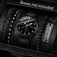 5PCS/Set Men's Business Watches Fashion Arabic Dial Leather Band Quartz Watch Bracelets Set（Without Box） 1