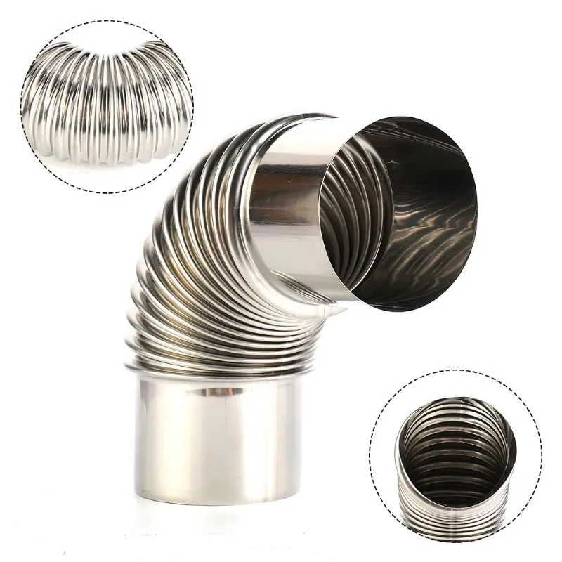 Chimney Liner Bend 60/70/80mm Stainless Steel 90 Degree Elbow Chimney Liner Bend 90&deg; Multi Flue Stove Pipe For Outdoor Camping Wood Stoves Chimney