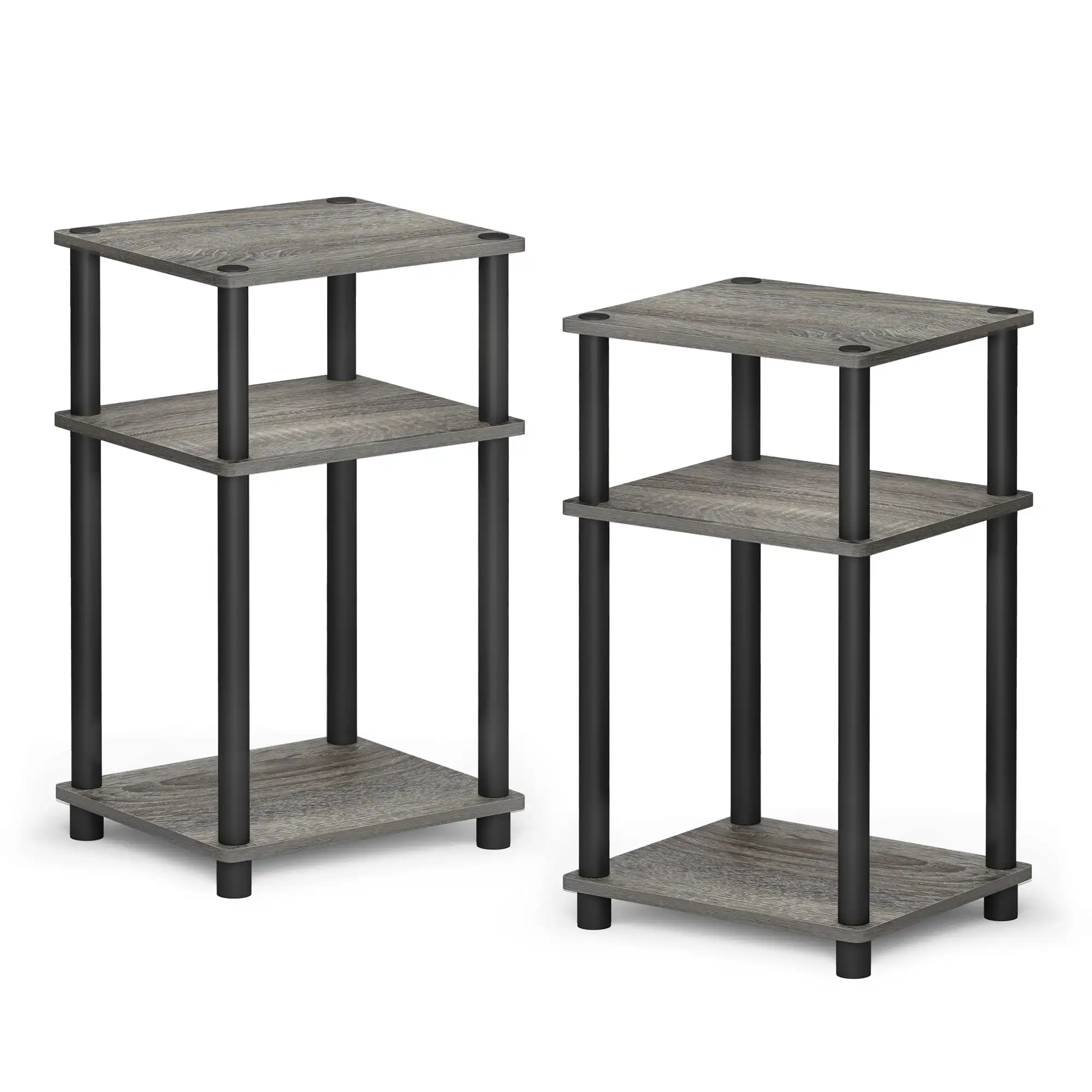 

Furinno Just 3-Tier Turn-N-Tube End Table, 2-Pack, French Oak/Black