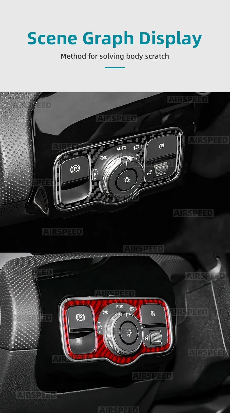 Echte Weiche Carbonfaser für Mercedes Benz A CLA GLA GLE GLS W177 C118 H247 W167 X167 2020-2025 Scheinwerferschalter-Rahmenaufkleber – Detail 9