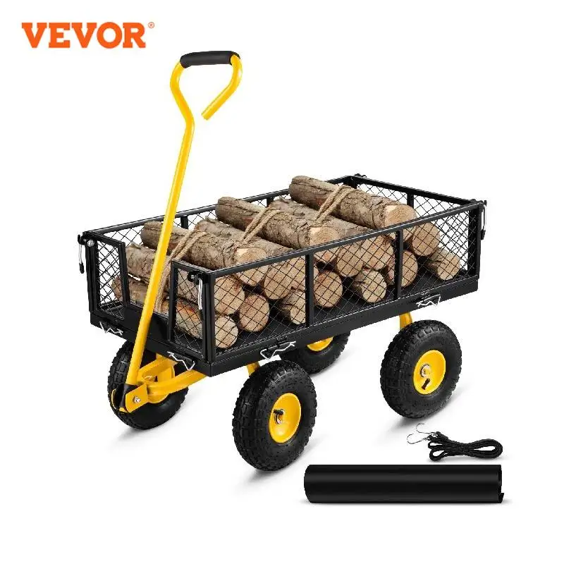 VEVOR Steel Garden Cart Heavy Duty 500/900/1200/1400lbs Capacity with  Removable Mesh Sides to Convert into Flatbed Metal Wagon - AliExpress