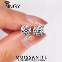 Lnngy 0.3-2CT Moissanite Earrings For Women Original 925 Sterling Silver Four Prong Stud Earring Sparkling Wedding Jewelry Gifts