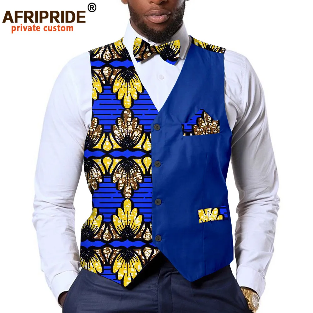 2020 African Mens Clothing Clothes Jacket Dashiki Tops Coats Print Outfits Formal Vest Bow Tie Square Ankara AFRIPRIDE A1912002