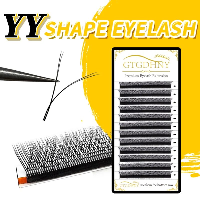 

YY Shape Hand Woven Eyelashes Extension Premium New Design Mink Soft Natural Y Individual Lashes Matte Black Volume Mesh Cross