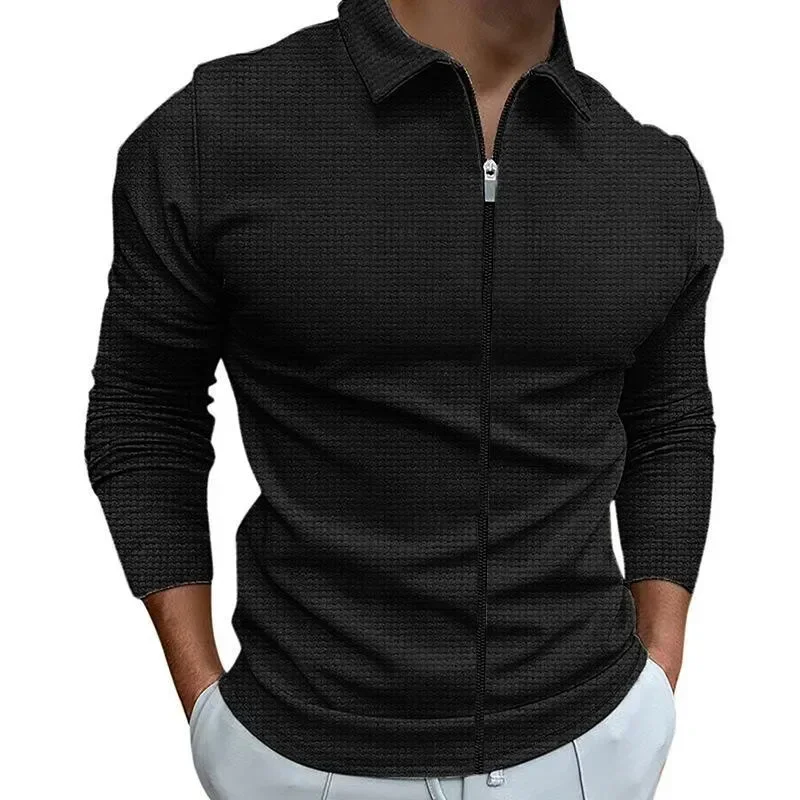 New Jacket Men's Lapel Zipper Cardigan Coat Fashionable Wild Autumn Solid Color Temperament Slim Tops Men Clothing Jackets
