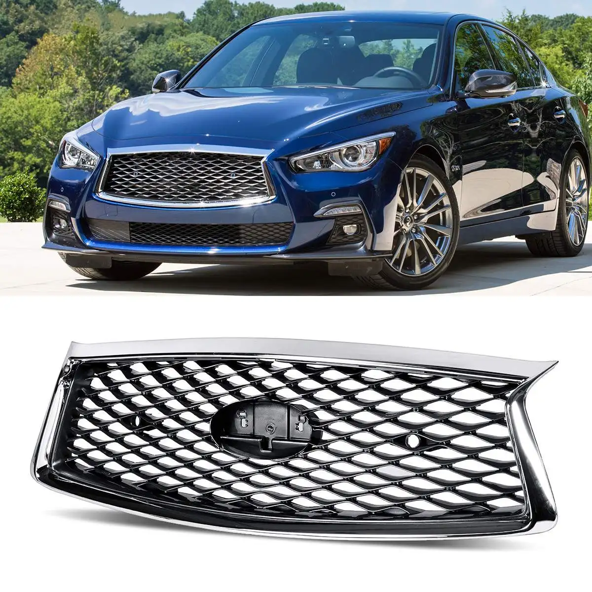 Car Front Grille Grill Chrome Front Bumper Upper Grille For Infiniti Q50 Q50s 20142017 2018