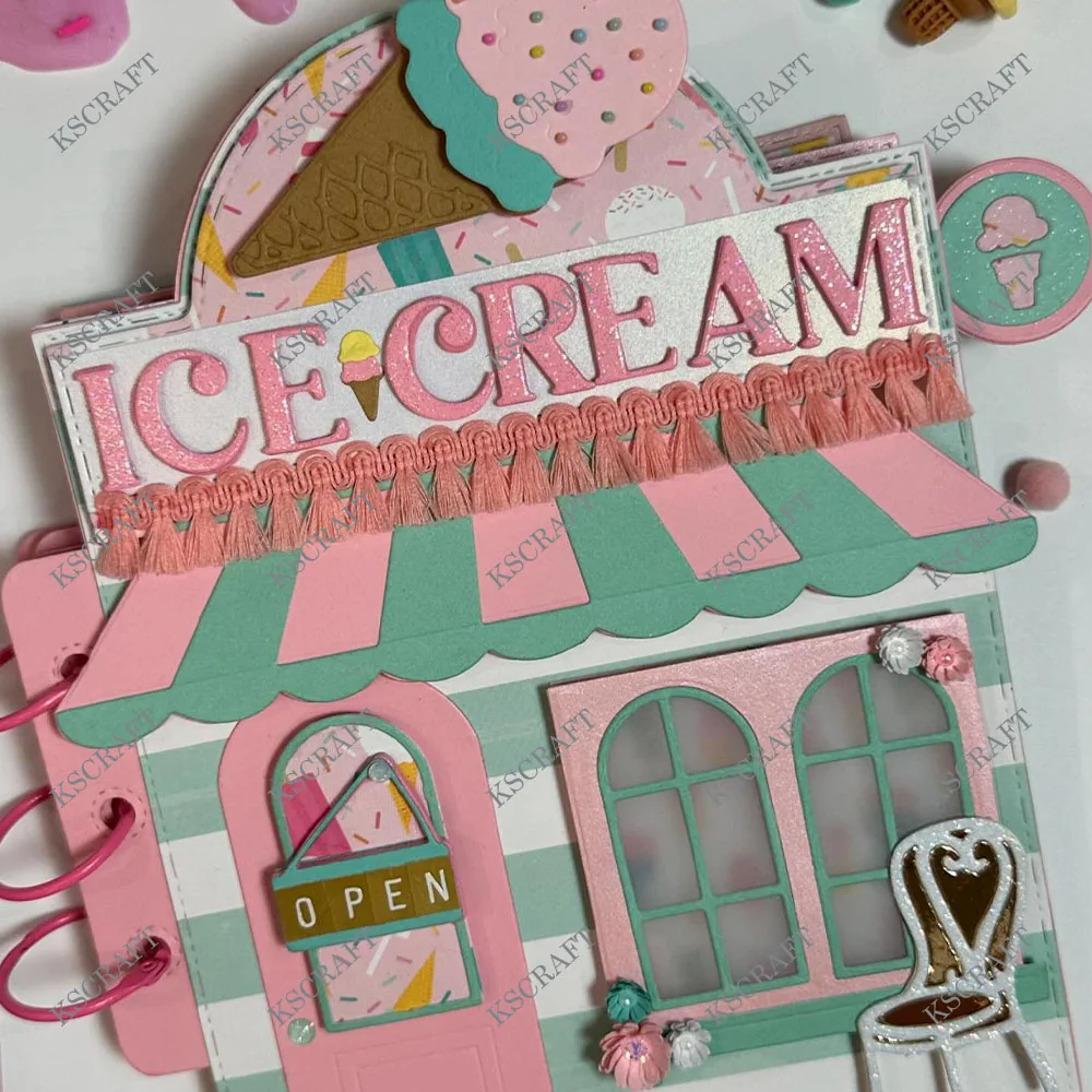 Description Picture 2 of itemKSCRAFT Ice Cream Parlor Mini Album Metal Cutting Dies Stencils for DIY Scrapbooking Decorative Embossing DIY Paper Cards
