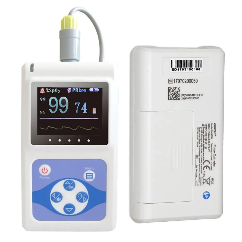 Handheld Pulse Oximeter Blood Oxygen Monitor CMS60D Paediatric SPO2 Clip Probe+Adult SPO2 Clip Probe+Neonatal Wrap Probe