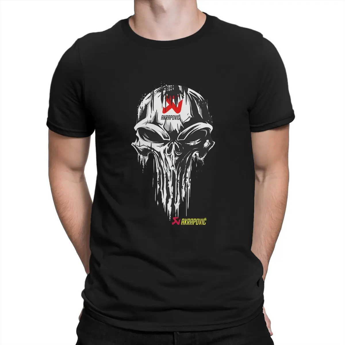 

Casual Skull Head T-Shirts for Men Round Neck Pure Cotton T Shirts Automotive Exhaust Equipment Akrapovic Short Sleeve Tees