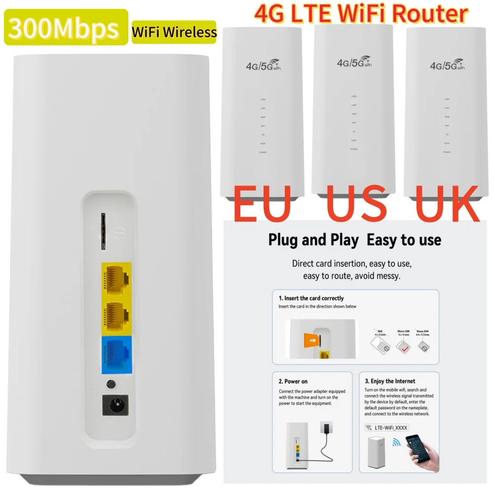 4G LTE WiFi Router 4G CPE Router with SIM Card Slot 300Mbps WiFi Wireless Modem Home Office Outdoor WiFi Hotspot Router