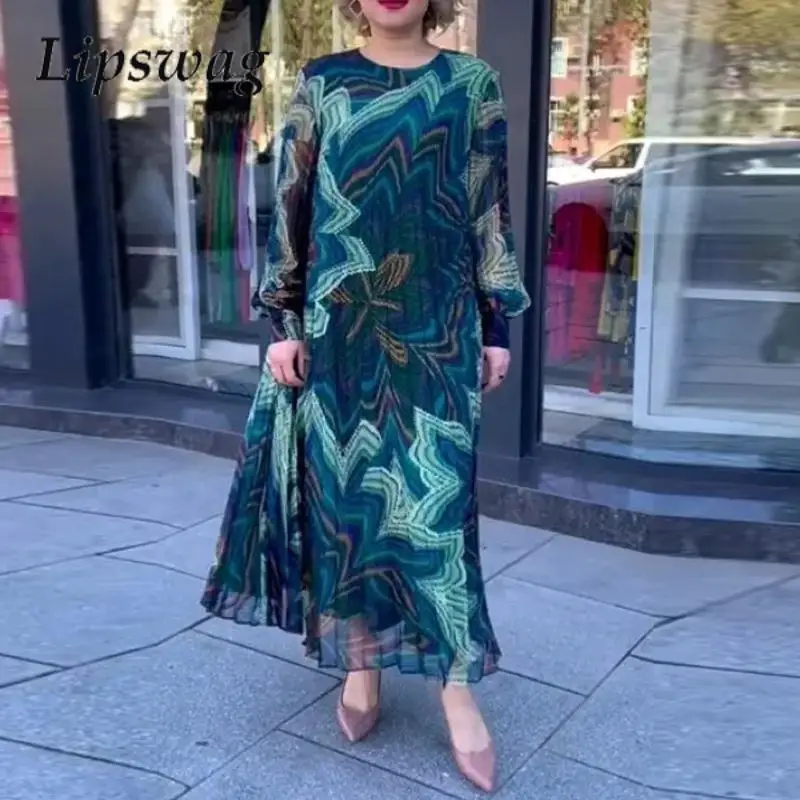 

Fashion Printed Pattern Long Sleeve Dress Women's Elegant Pullover A-Word Long Dress Autumn O-Neck Loose Office Dress Vestido