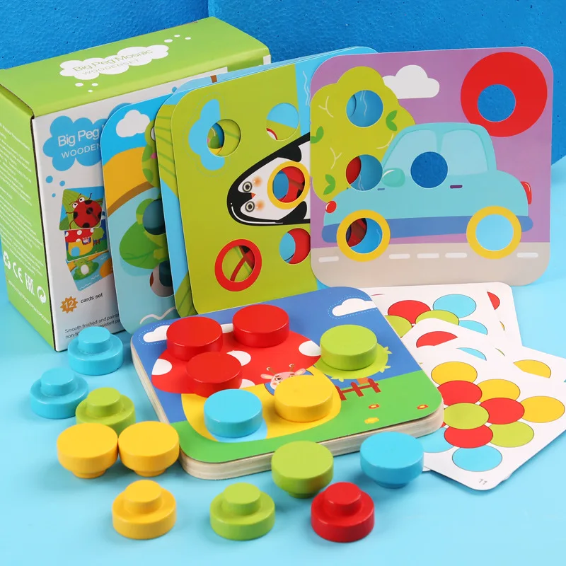 

Wooden Puzzle Board Large Particle Mushroom Nail Color Matching Game Children Intelligence Educational Toys Fine Motor Training