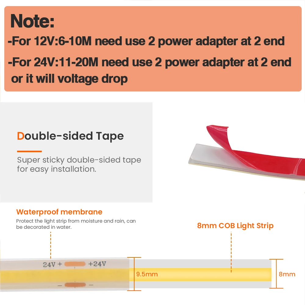 Ultra-Bright Waterproof LED Strip Light - Customizable Length, Warm to Cool White