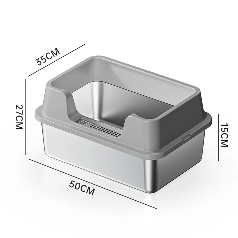 Katzentoilette aus Edelstahl, hochseitige Katzentoilette, extra große Katzentoilette, XL-Metallstreifentablett, mit Katzentoilette – Detail 10