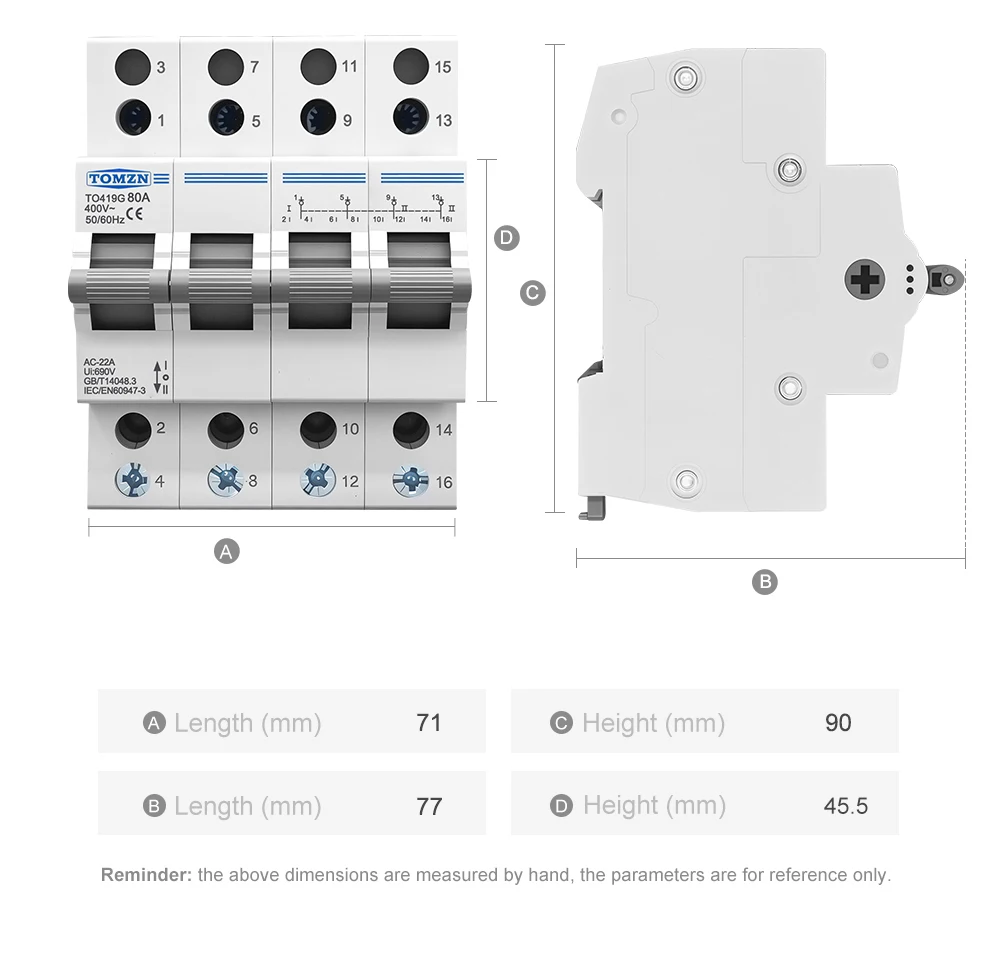 TO419G Changeover Switch 1234P 400V~ 80A MTS Dual Power Manual Transfer Isolatin