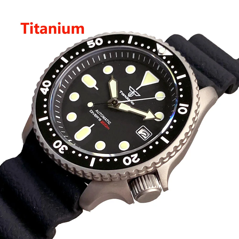 Tandorio 41mm NH35A Black Automatic 200M Diving Titanium Men Watch Sapphire Glass 3.8 o'clock Date Rubber Black Ceramic Bezel for samsung galaxy watch3 41mm 20mm double color silicone watch band black red