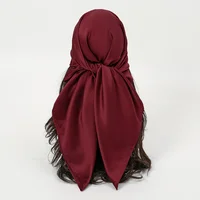 Écharpe carrée en satin uni pour femmes musulmanes, bandeau de sauna, enveloppes de hijabs, écharpe de cheveux de mode, turban islamique décontracté, bandbana féminin, inj90 6