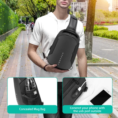 다기능 크로스 바디 체스트 백 남성용, USB 충전 포트 메신저 팩, 방수 슬링 숄더 백, 남성용 Bolsas Masculina 2