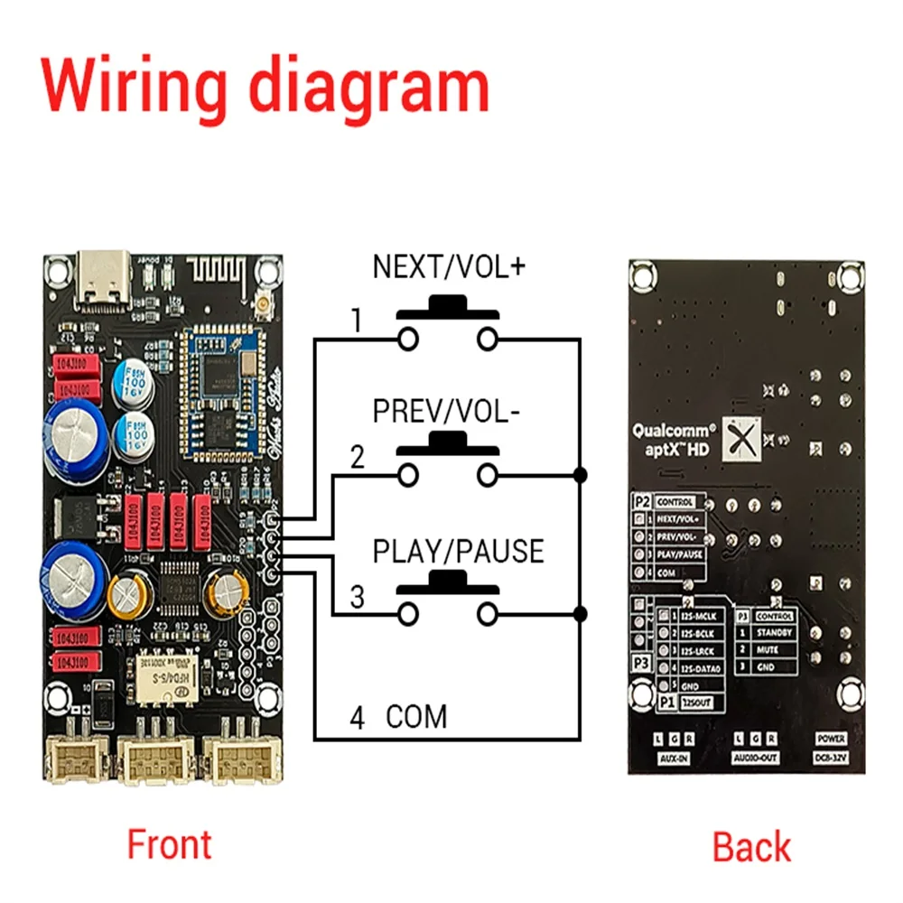 Bluetooth 5.1 Lossless Decoding Board with Onboard Antenna and Acrylic Case