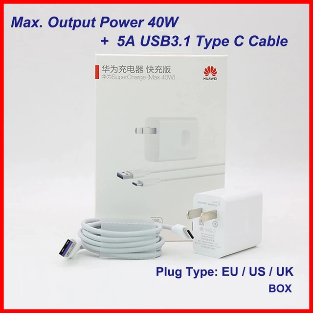 Original Huawei P30 Pro Mate 20 RS 40W Super Charge Fast Charger 5A Type-C  Cable
