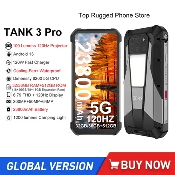 8849 탱크 3 프로 견고한 5G 스마트폰, 100 루멘 프로젝터, 옥타 코어, 32 GB, 36GB, 512GB, 200MP 카메라, 23800mAh, 120W 고속 충전