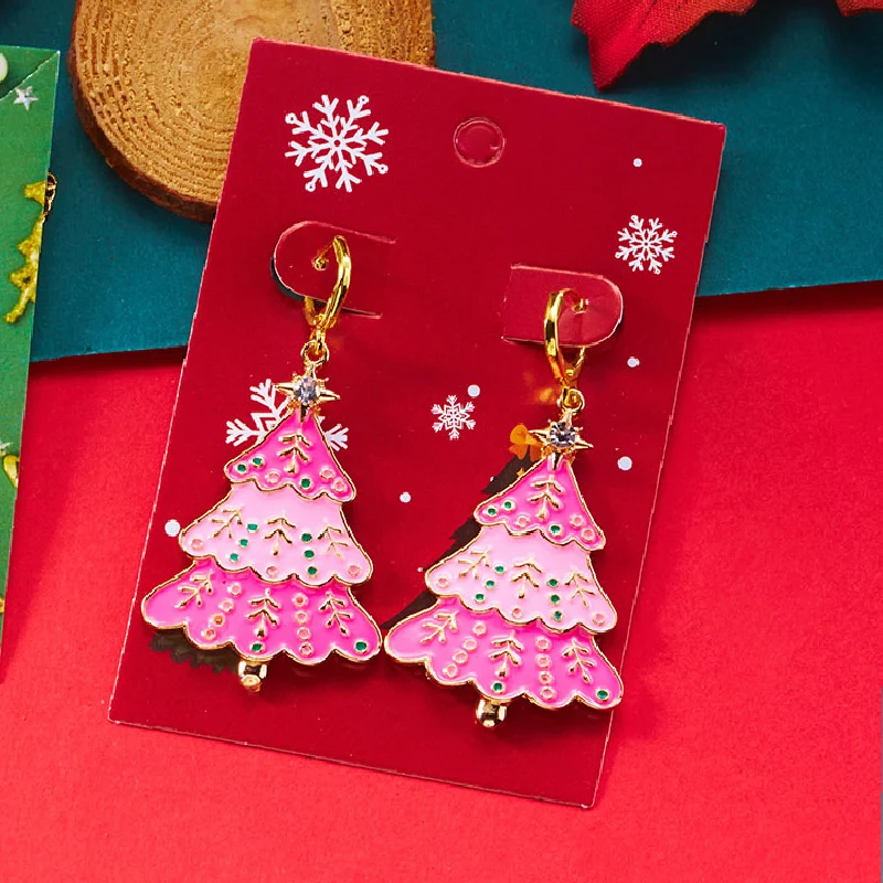 Glänzende Zirkon rosa Weihnachtsbaum Stern lange Quaste baumeln Ohrringe Ohrstecker für Frauen Kristall Schneeflocke Design Schmuck Geschenk