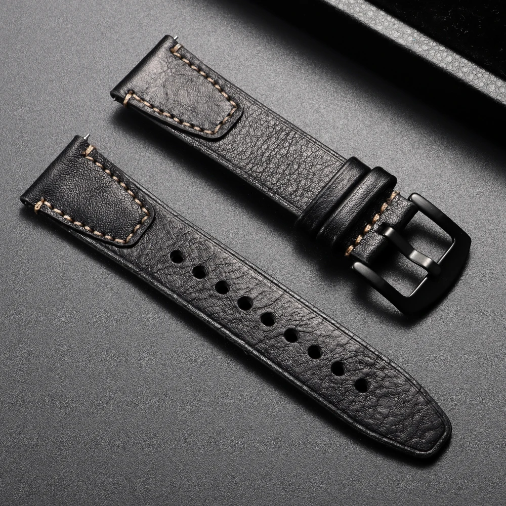 Vintage Genuine Leather Watch Strap, Retro Bracelet Quick Release Wristband