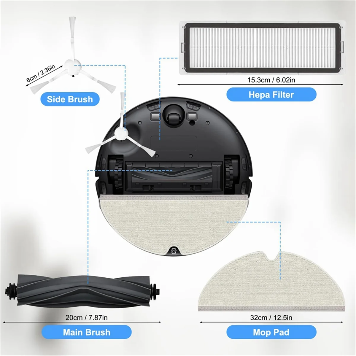 FZFZ Accessory Kit for D9 / D9 Max / L10 Pro Robot Vacuum Cleaner, Roller Brush,Filters,Mop Pads,Side Brushes