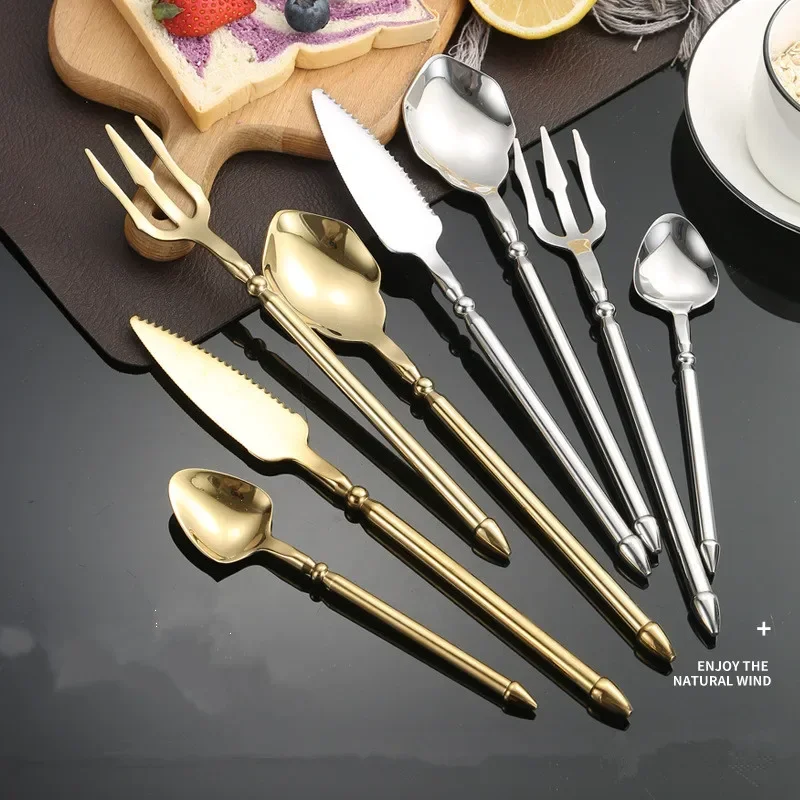 Upscale Cutlery Set 304 Stainless Steel Spoon and Fork Set Household Trident Kitchen Utensil Western Dinnerware Home Decor 4pcs