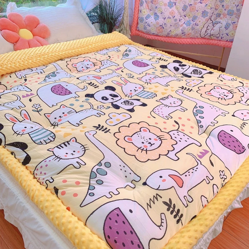 

100% Class A knitted cotton 3D bean velvet quilt children's winter quilt nap quilt cartoon thickened baby comfortable sleep