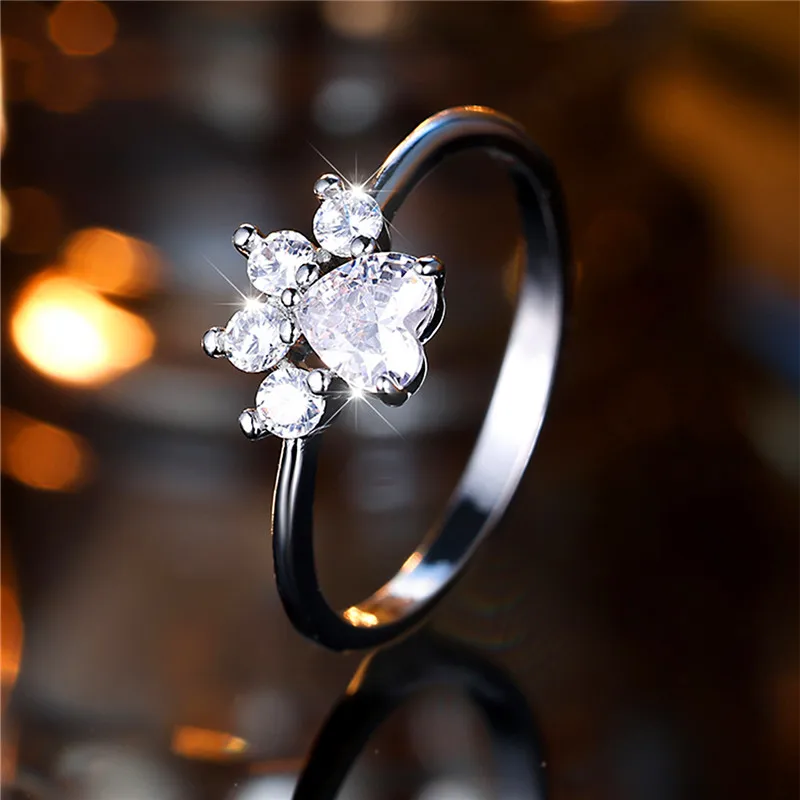 Cute Female Small White Zircon Stone Heart Engagement Ring Trendy Silver Color Bride Wedding Jewelry Gift For Women