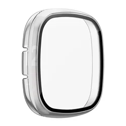 Premium Tempered Glass Screen Protector Case - Full Cover Bumper Shell - Fitbit Versa 3 (Clear)