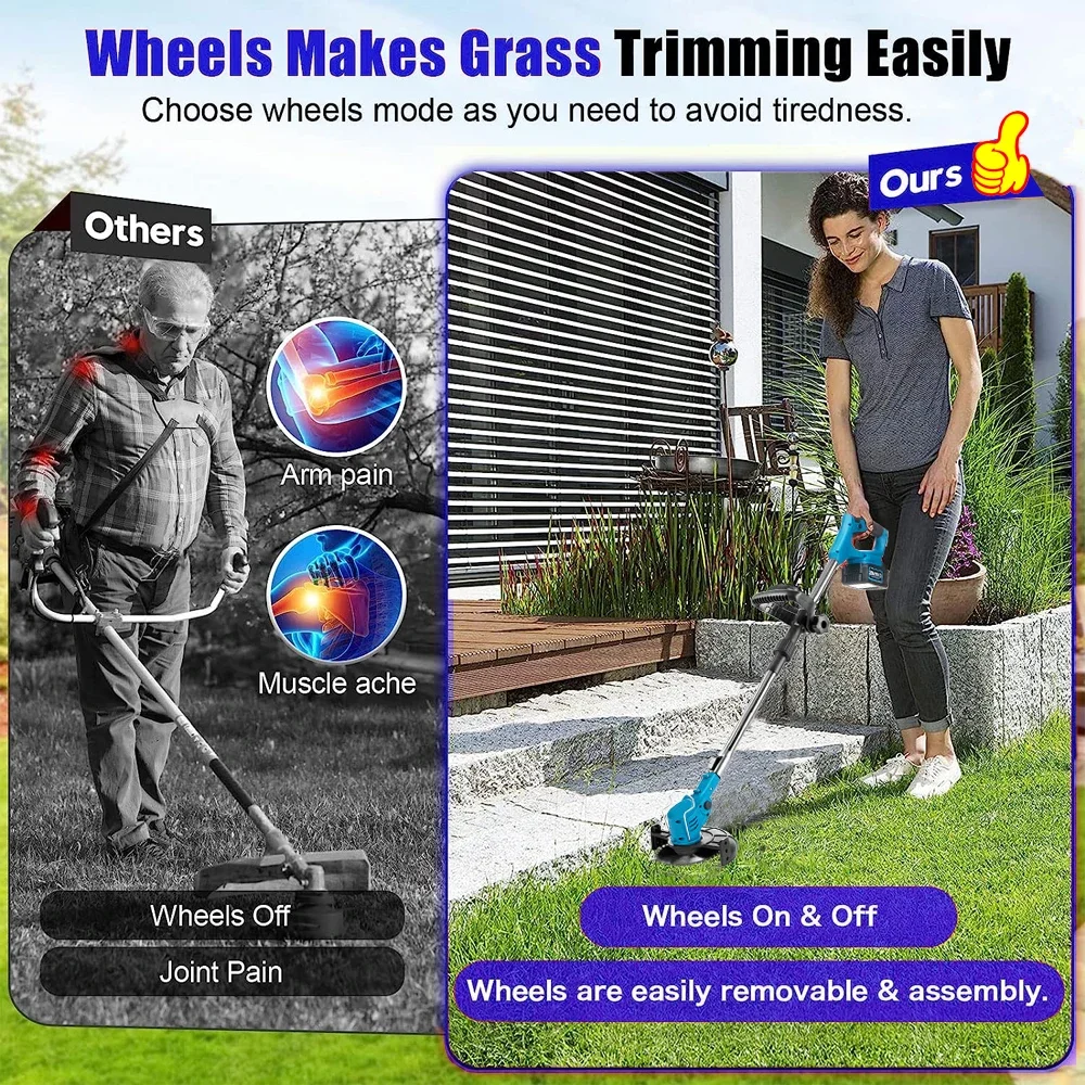 Electric Lawn Mower 21V Cordless Grass Trimmer Length Adjustable Cutter Household Garden Tools Compatible Makita 18V Battery 3
