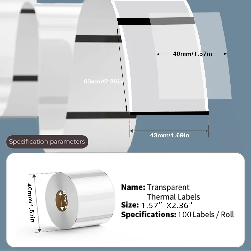 Transparente Etiketten Papier Thermoklebe Etikettenrolle Anzug für Phomemo M110/M200/M120/M220 E210 P50 DETONG P1 SINMARK SK20 – Detail 4
