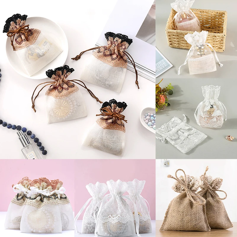 

Embroidery Drawstring Pockets Lace Gift Packing Bag Data Cable Candy Storage Bag Jewelry Organizer Cosmetic Coins Keys Bags