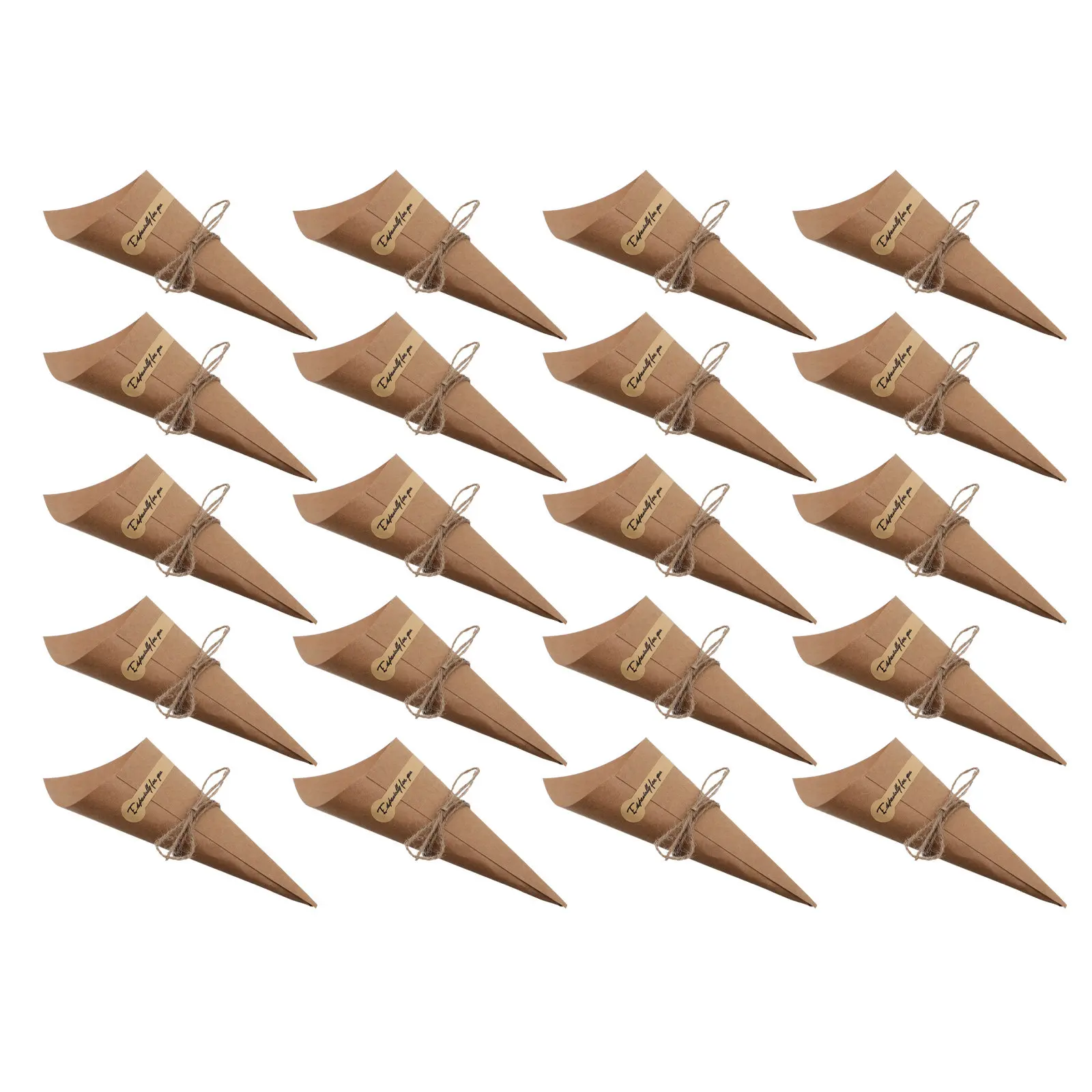 50Pcs 식품 종이 콘 크래프트 파티 캔디 꽃 포장 래퍼 소박한 아이스크림 콘 스티커 대마 로프 식품 종이 콘