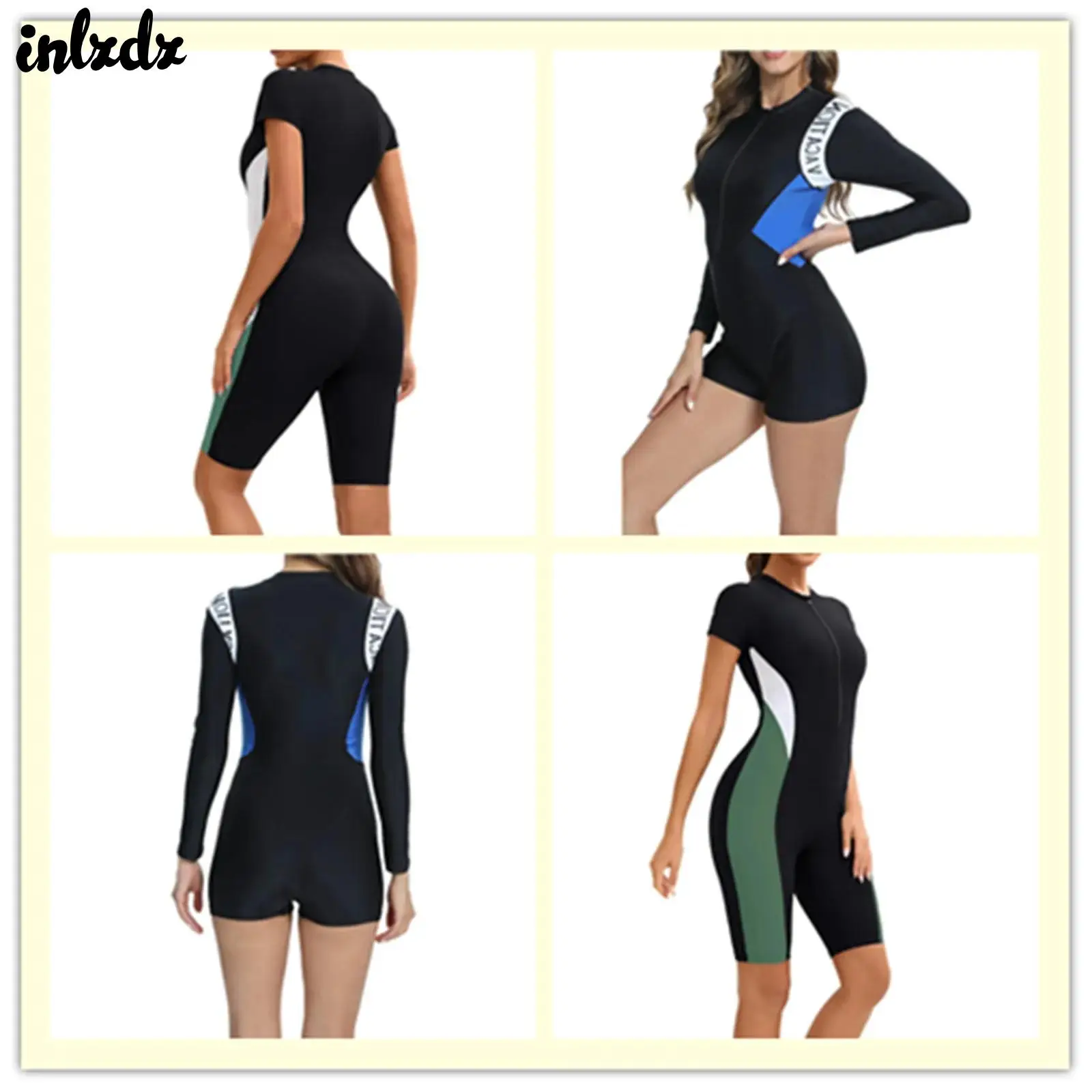 Women's Swimsuit One-Piece Surfing Rash Guard Swimwear Front Zipper Jumpsuit UPF 50+ UV Protection Diving Surfing Bathing Suit