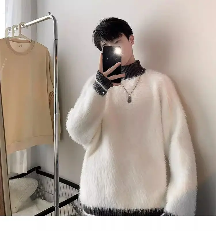 New 2024 Thickened Sweater Men's Japanese Lazy Retro Mink Hair Oversize Couple Sweater Sweater Homestay Leisure Largeh Size