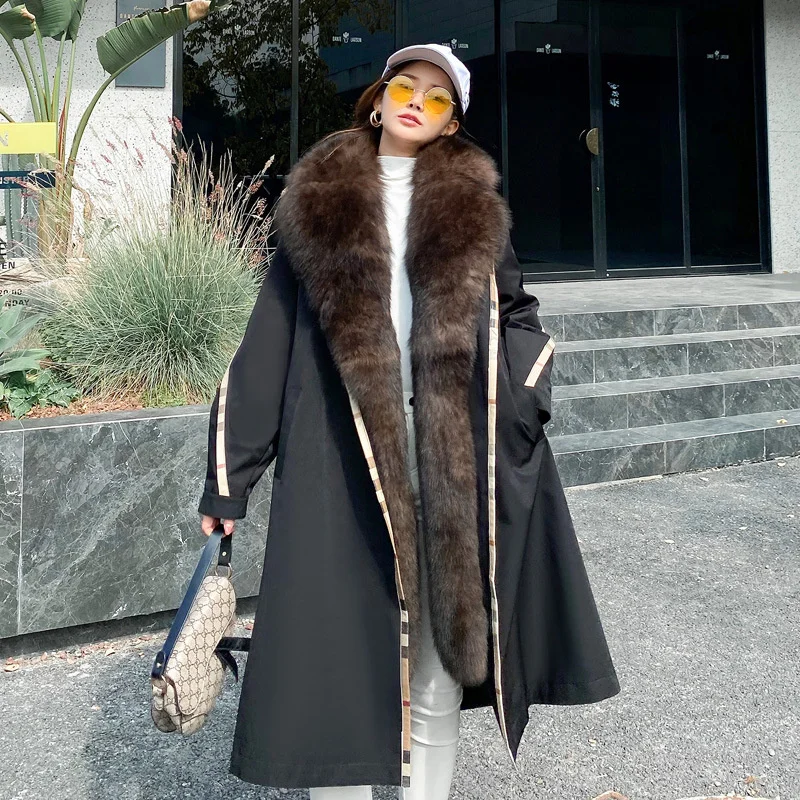 

Jacket Women Clothes Women's Winter Parkas Outerwear Female Rex Rabbit Fur Liner Fox Fur Collar Fur Coat Chaqueta Mujer