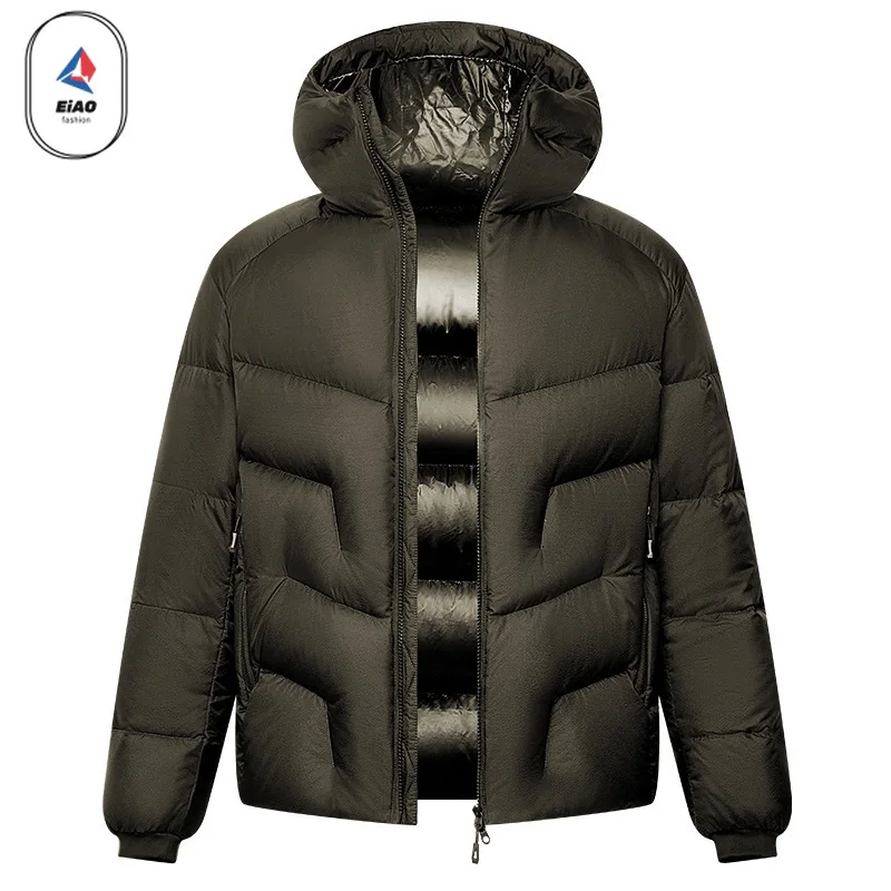 EIAO 2026 New Lightweight Puffer Men Winter Jacket Outdoor Cold-proof Hooded Down Jacket Snow Hunting Solid Color Duck Down Coat