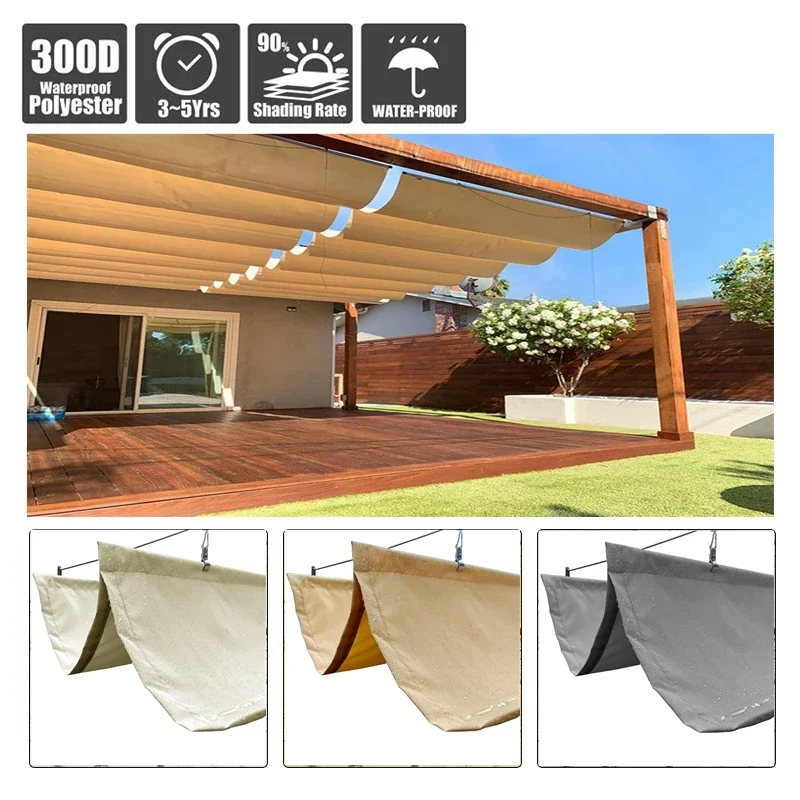 

Width 2.5m~3m 300D Rainproof Wave Telescopic Sail Outdoor Awning Anti-UV Patio Pergolas Sun Canopy Retractable Wave Sunsade Net