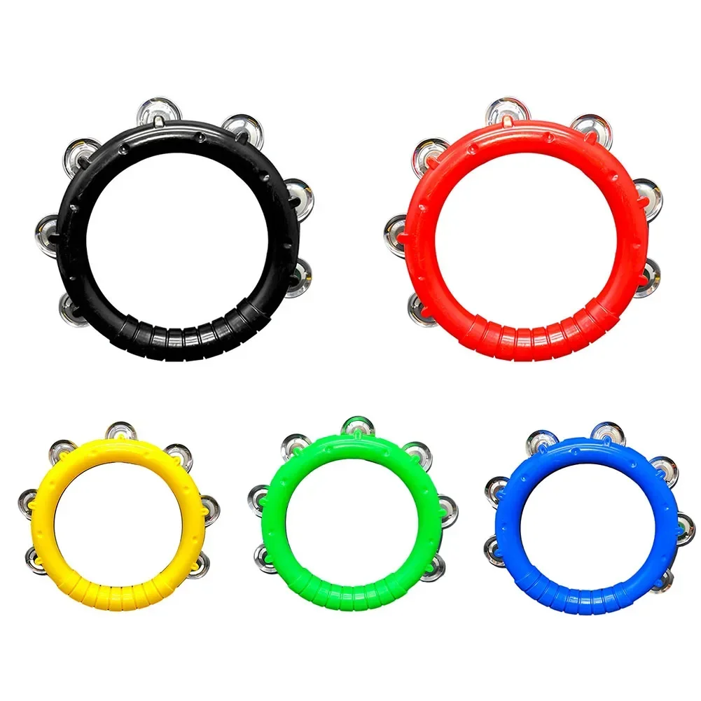 Tambourine Round Shape Grip Handle Hand Bell Jingles Hard Durable Percussion Tambourine With Hand Grip For KTV Dance Lead Party