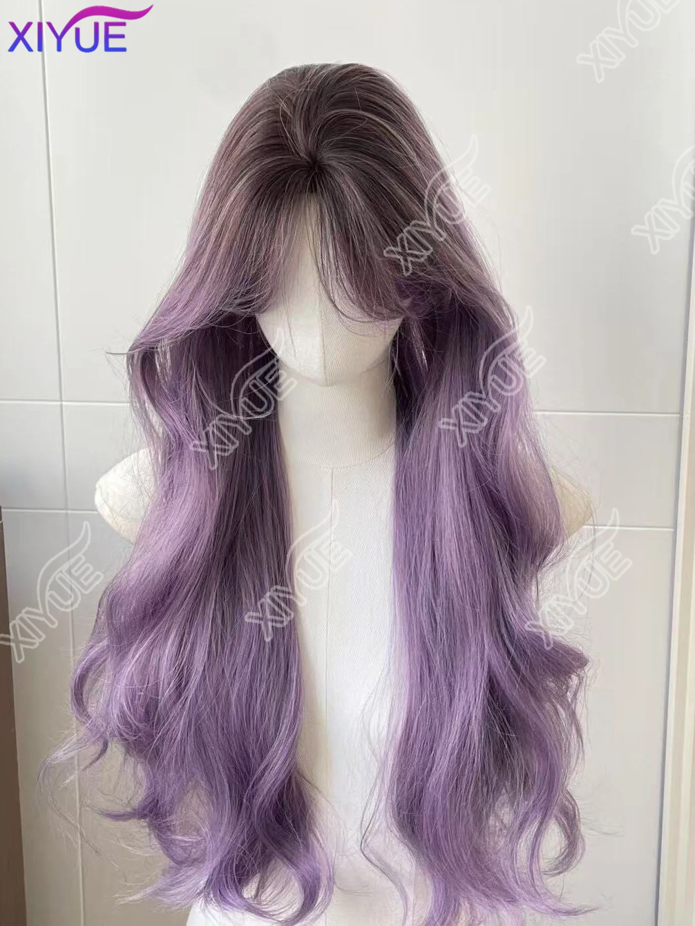 XIYUE Long Curly Hair Gradient Purple Cosplay Wigs Heat Resistant Synthetic Wigs Middle Part Natural Lolita Wigs For Women